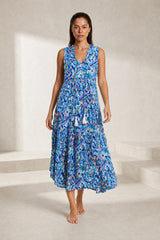 Robe imprimée col V franges