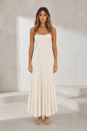 Robe longue abricot à bretelles froncée | Lounelle Paris