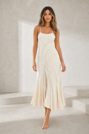 Robe longue abricot à bretelles froncée | Lounelle Paris