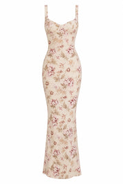 Robe longue abricot fleurie dos nu | Lounelle Paris