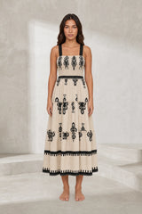 Robe longue abricot imprimée smockée