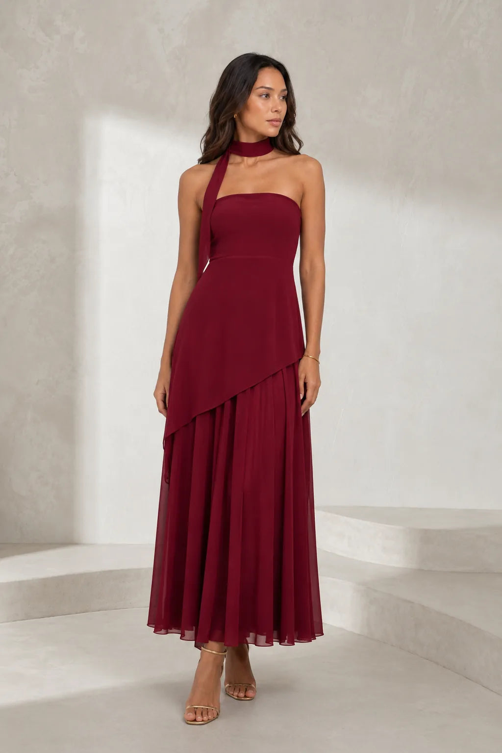 Robe longue asymétrique avec tour de cou | Lounelle Paris