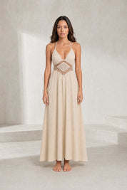 Robe longue Beige col halter | Lounelle Paris