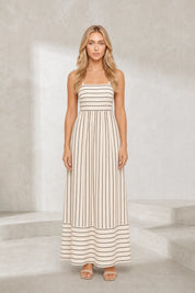 Robe longue beige rayée dos nu | Lounelle Paris
