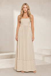 Robe longue beige rayée dos nu | Lounelle Paris