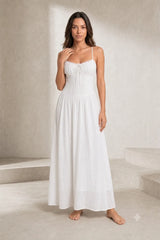 Robe longue blanche bretelles dentelle