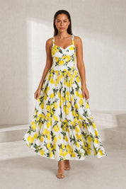 Robe longue blanche imprimée à bretelles | Lounelle Paris