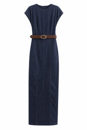 Robe longue bleu foncé ceinturée | Lounelle Paris