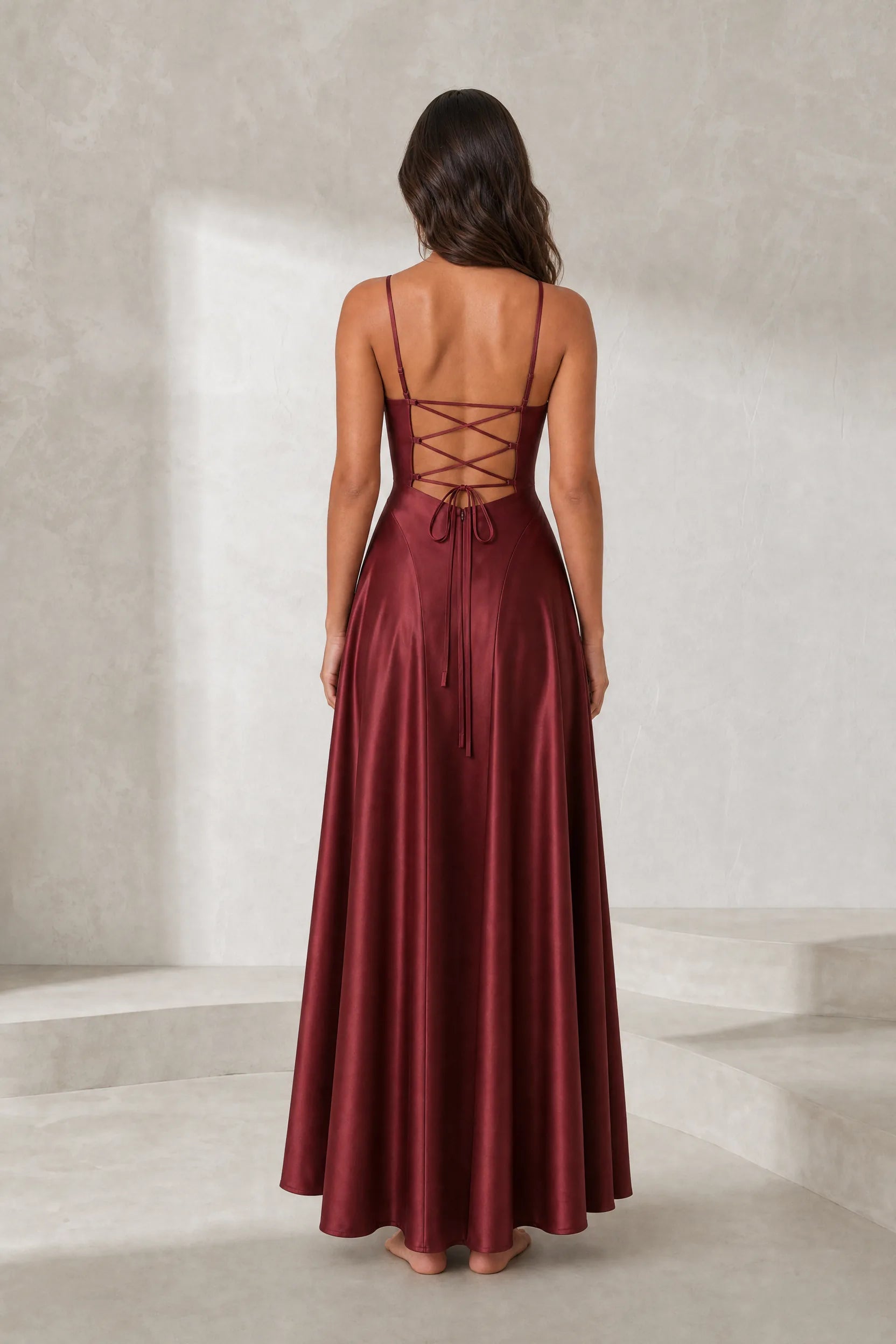 Robe longue bordeaux dos lacé | Lounelle Paris