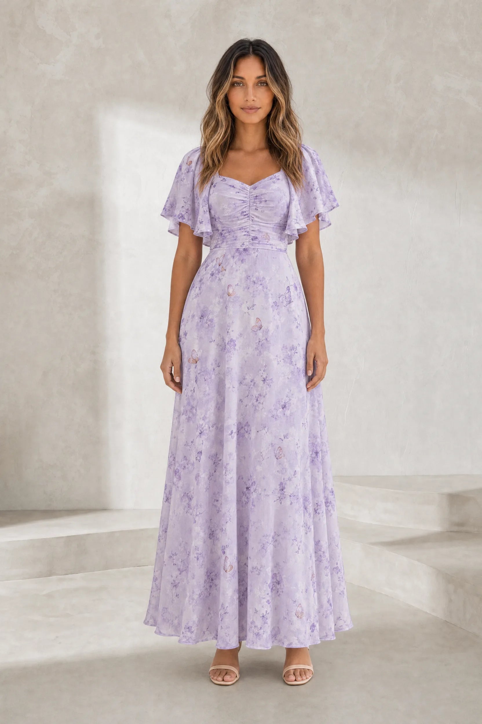 Robe longue col carré manches volantées | Lounelle Paris