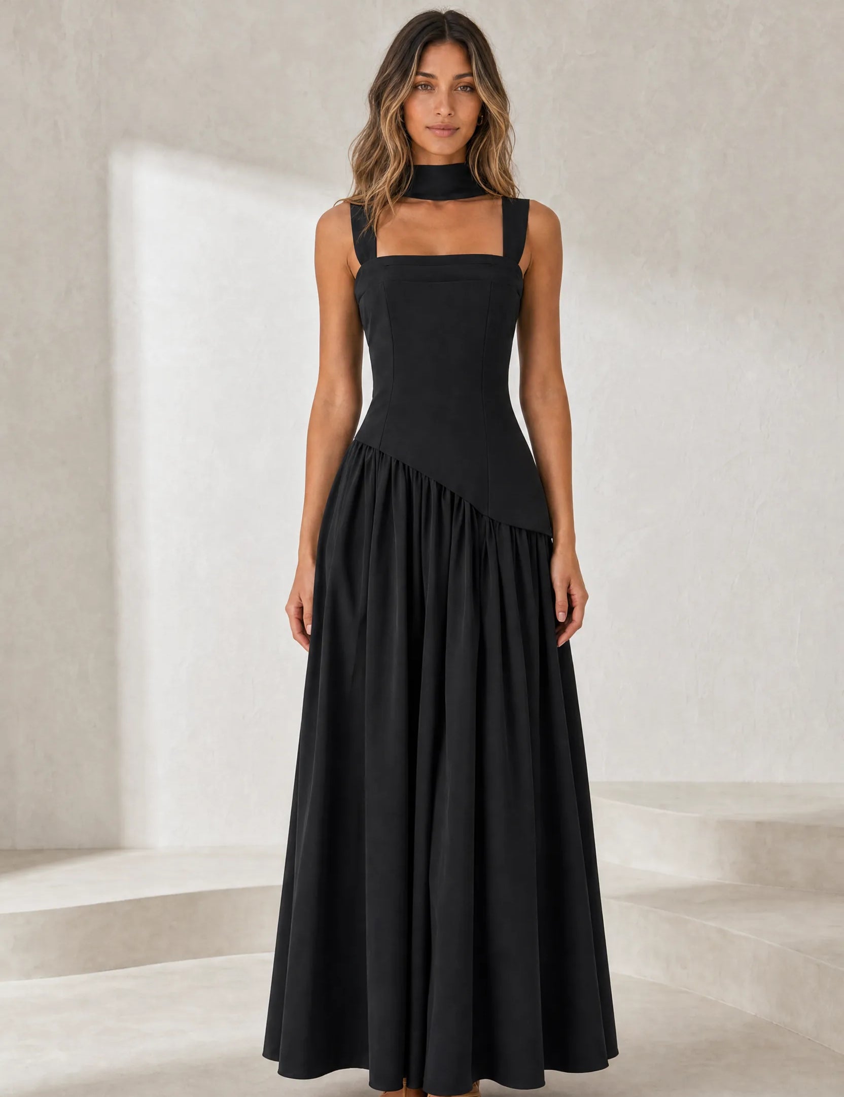 Robe longue col halter à lacets | Lounelle Paris