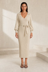 Robe longue col V manches ballon