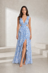 Robe longue fleurie dos nu