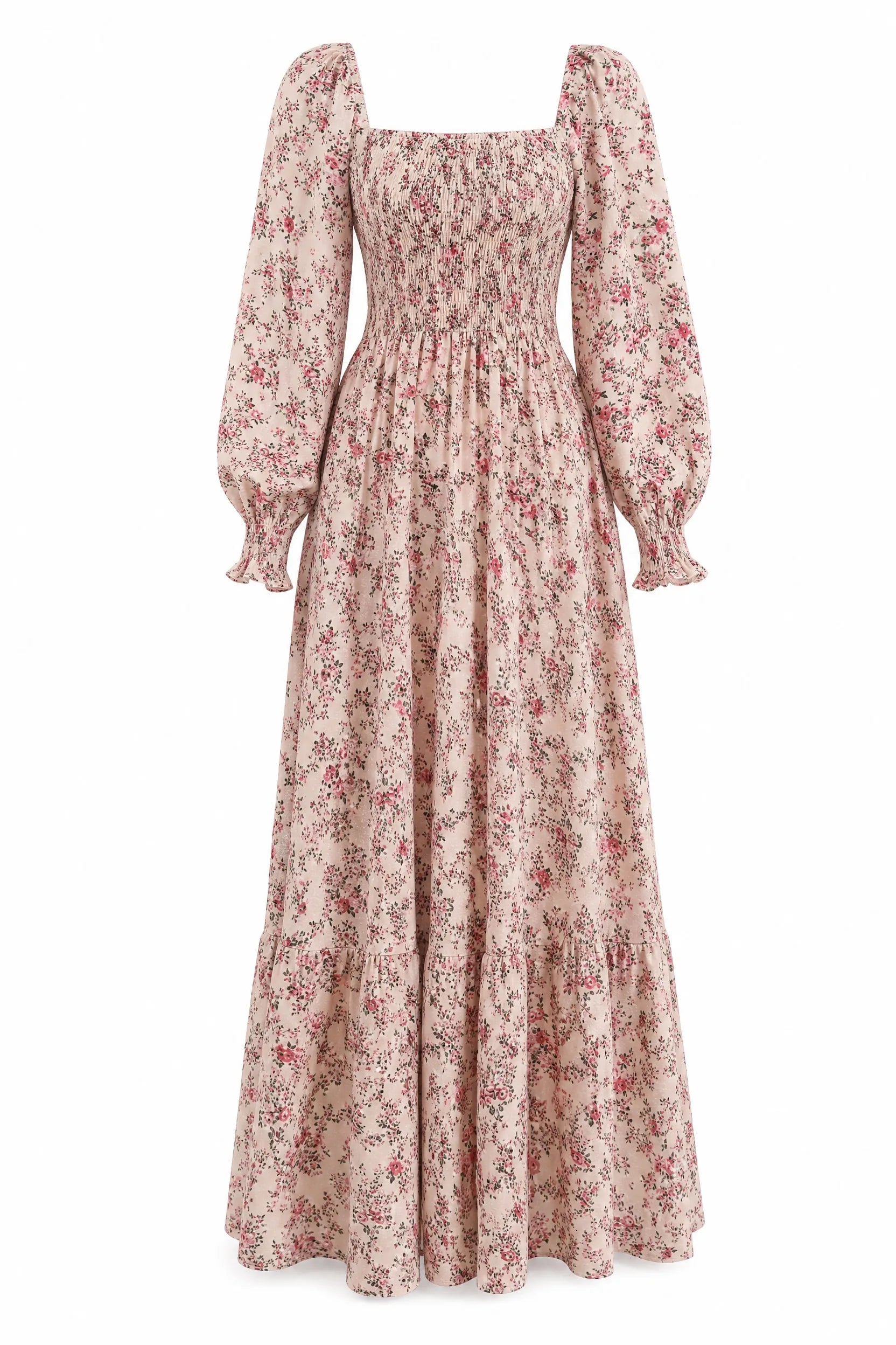 Robe longue fleurie manches bouffantes | Lounelle Paris
