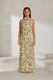 Robe longue imprimé zèbre col écharpe | Lounelle Paris