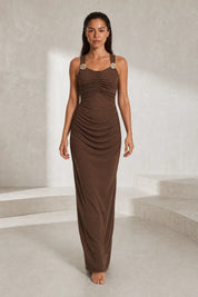 Robe longue marron à fronces | Lounelle Paris
