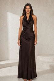 Robe longue marron ajustée dos nu | Lounelle Paris