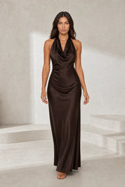 Robe longue marron ajustée dos nu | Lounelle Paris