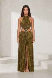 Robe longue or olive dos ouvert | Lounelle Paris