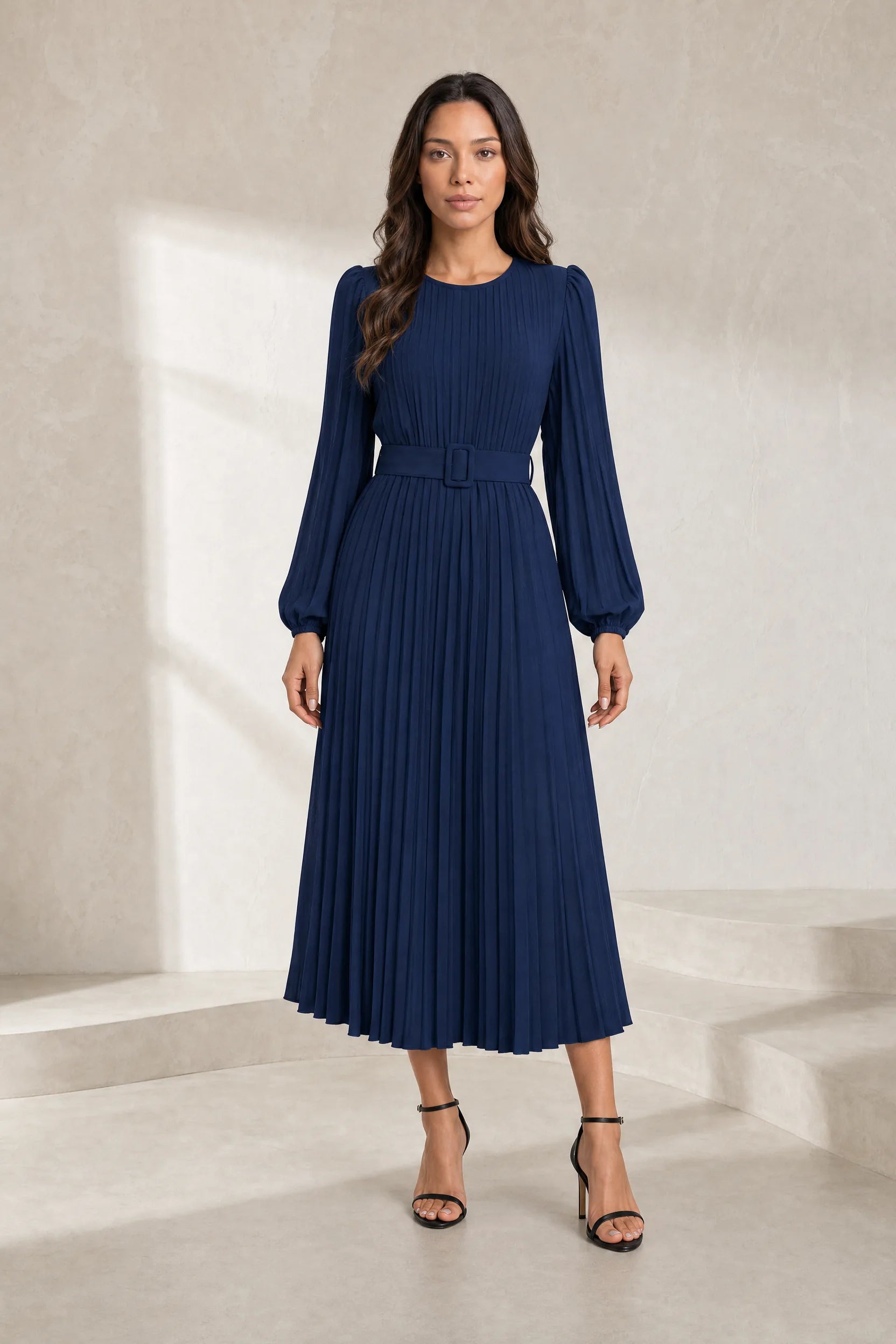 Robe longue plissée à manches bouffantes | Lounelle Paris