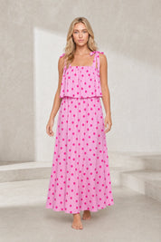 Robe longue rose à pois | Lounelle Paris