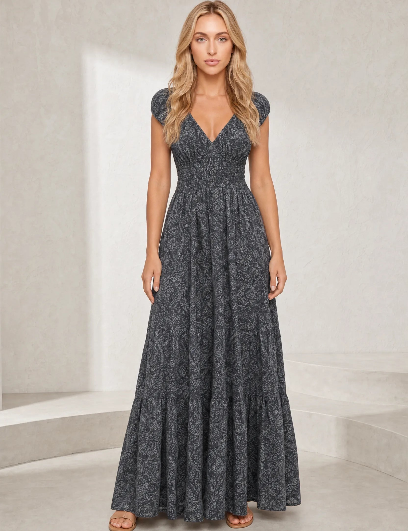 Robe longue smockée à imprimé floral | Lounelle Paris