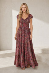 Robe longue smockée à imprimé floral