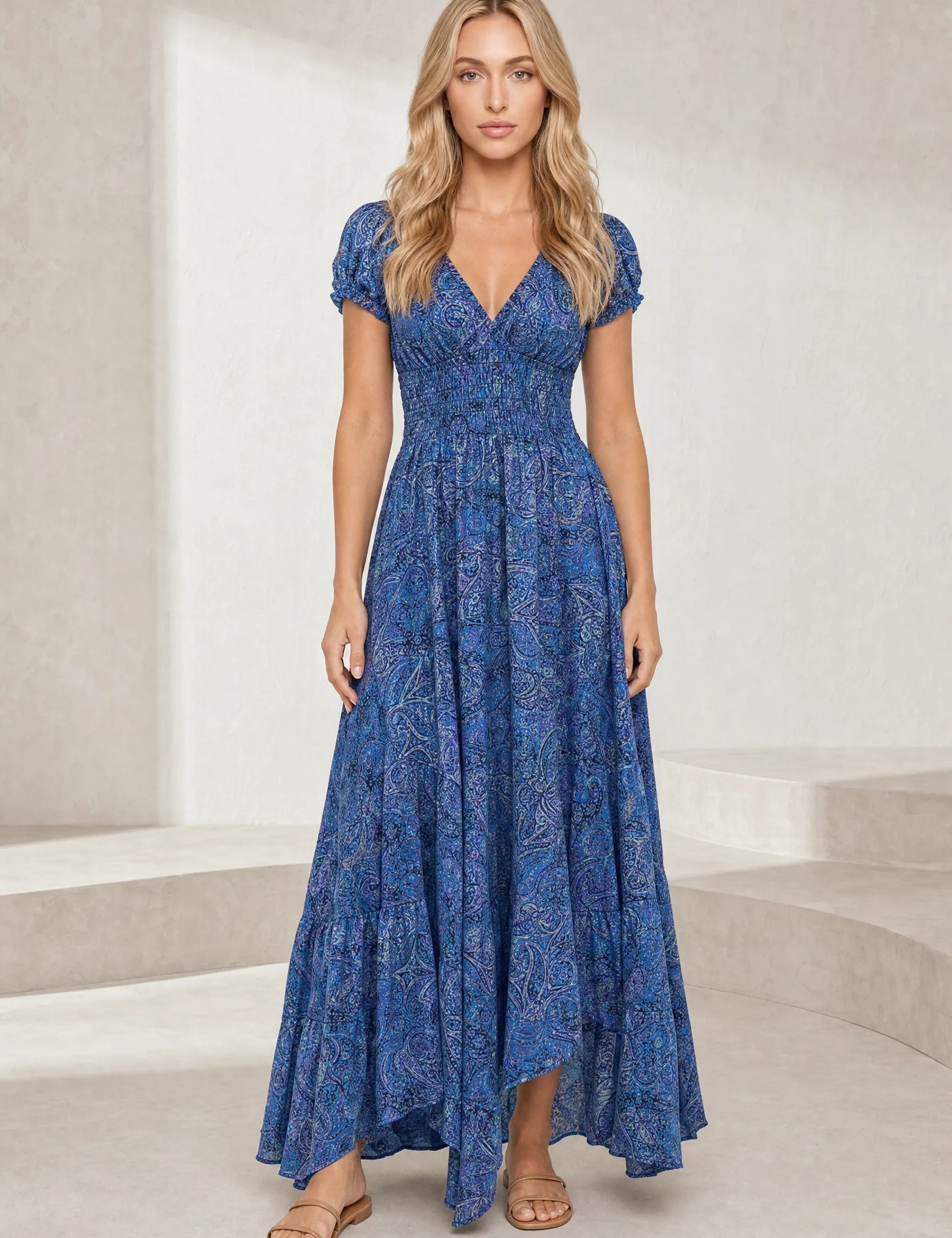 Robe longue smockée à imprimé floral | Lounelle Paris