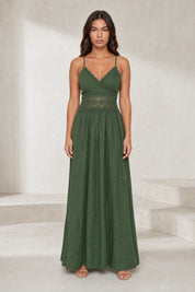 Robe longue vert foncé dos smocké | Lounelle Paris