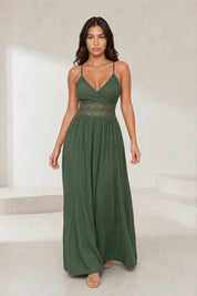 Robe longue vert foncé dos smocké | Lounelle Paris