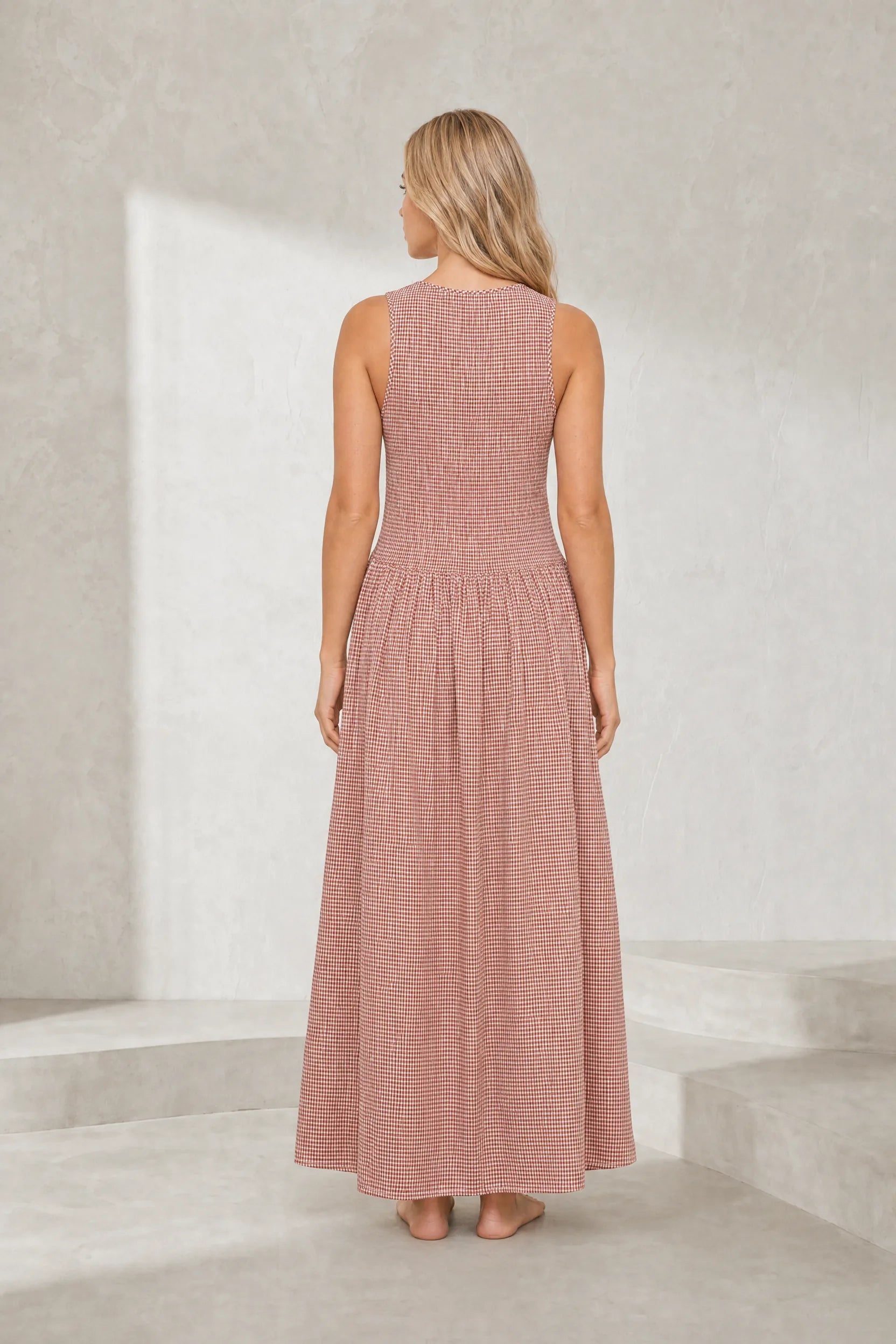 Robe longue vichy smockée | Lounelle Paris