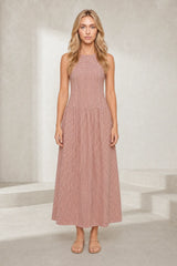 Robe longue vichy smockée