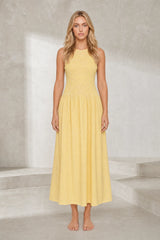 Robe longue vichy smockée