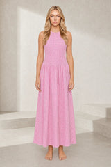 Robe longue vichy smockée