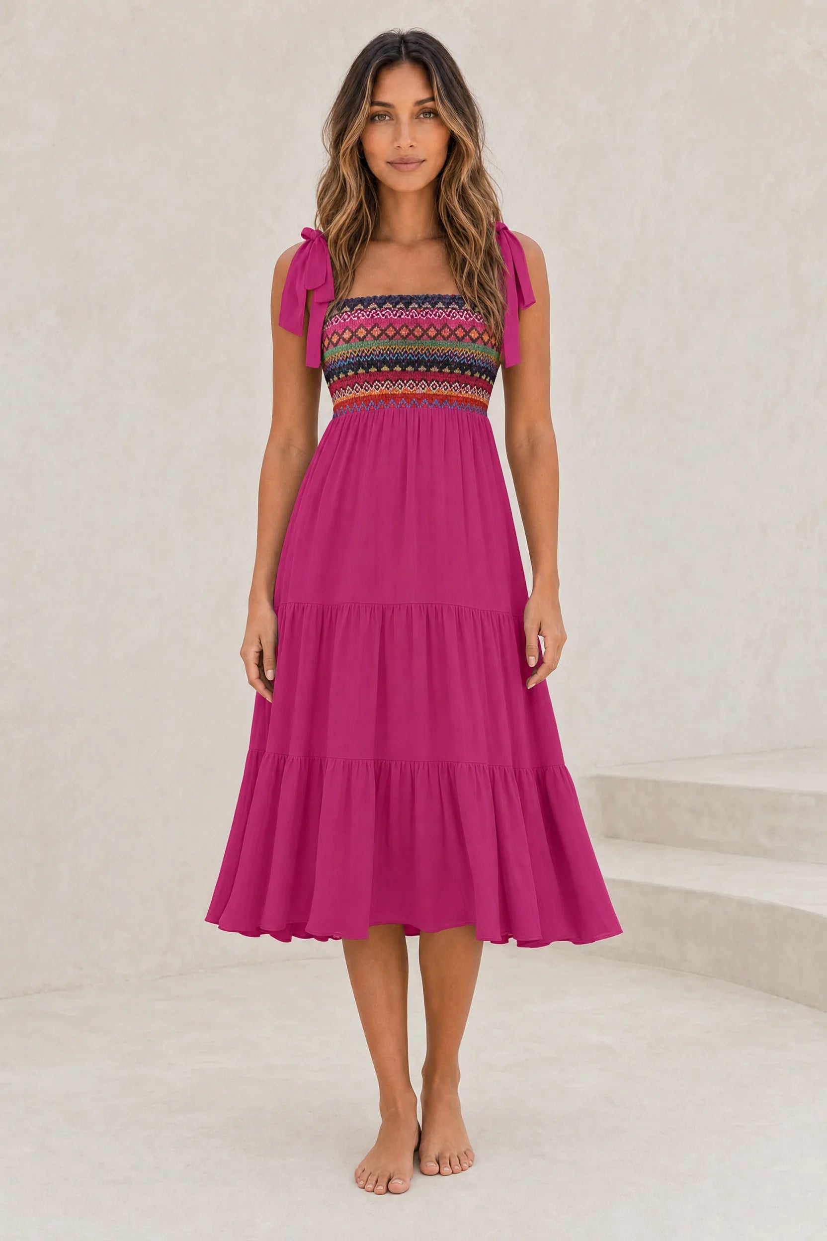 Robe midi à bretelles smockée | Lounelle Paris