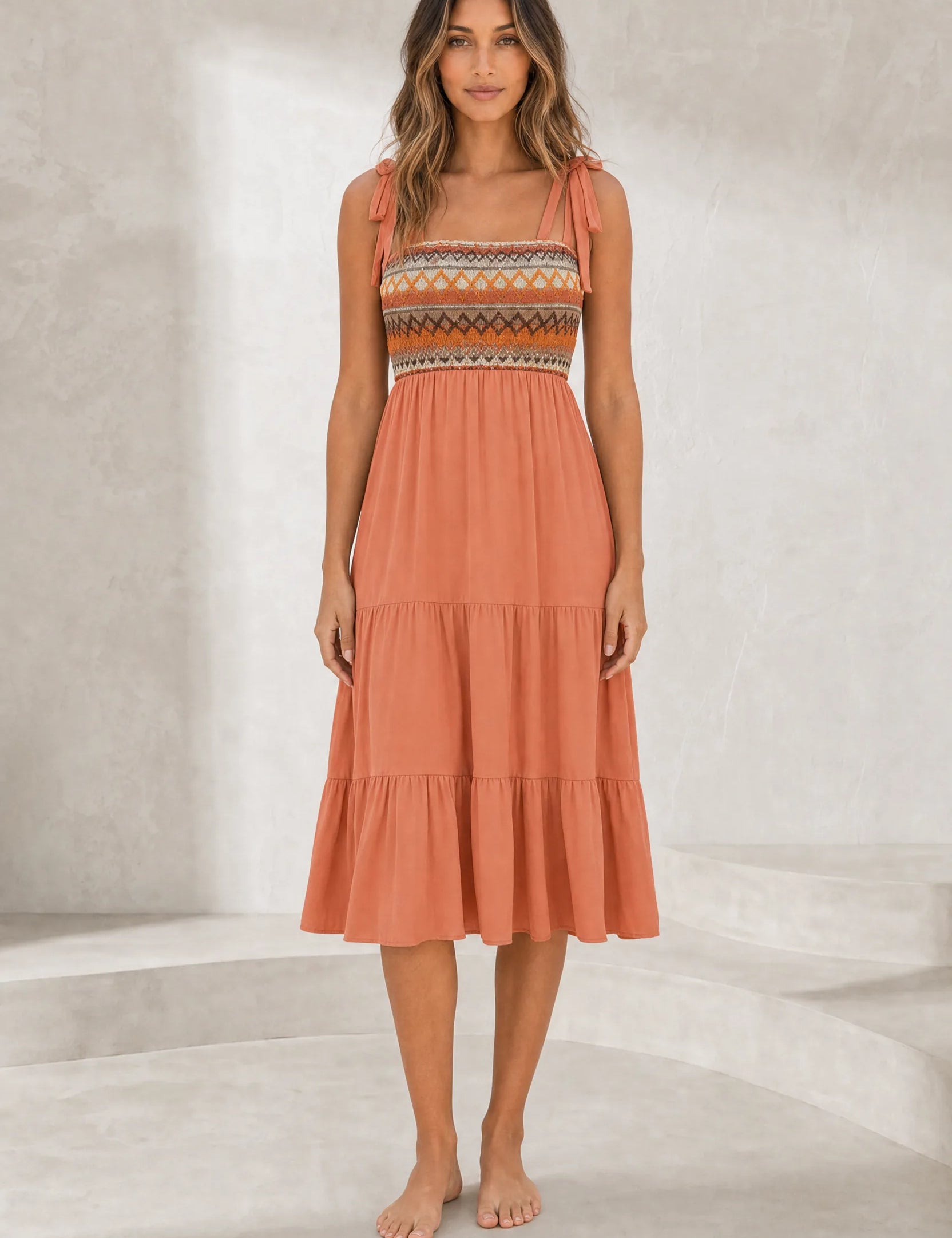 Robe midi à bretelles smockée | Lounelle Paris