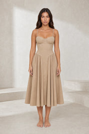 Robe midi à fines bretelles encolure droite | Lounelle Paris