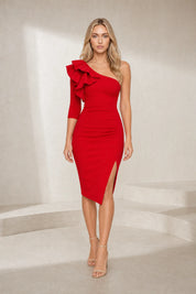 Robe midi asymétrique fendue | Lounelle Paris