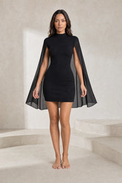 Robe noire col montant manches cape | Lounelle Paris