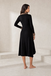 Robe noire col V léopard | Lounelle Paris