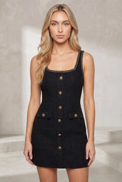 Robe noire encolure carrée sans manches | Lounelle Paris