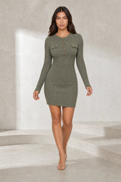 Robe pull vert armée côtelée moulante | Lounelle Paris