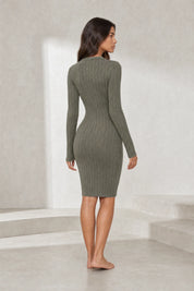 Robe pull vert armée côtelée moulante | Lounelle Paris