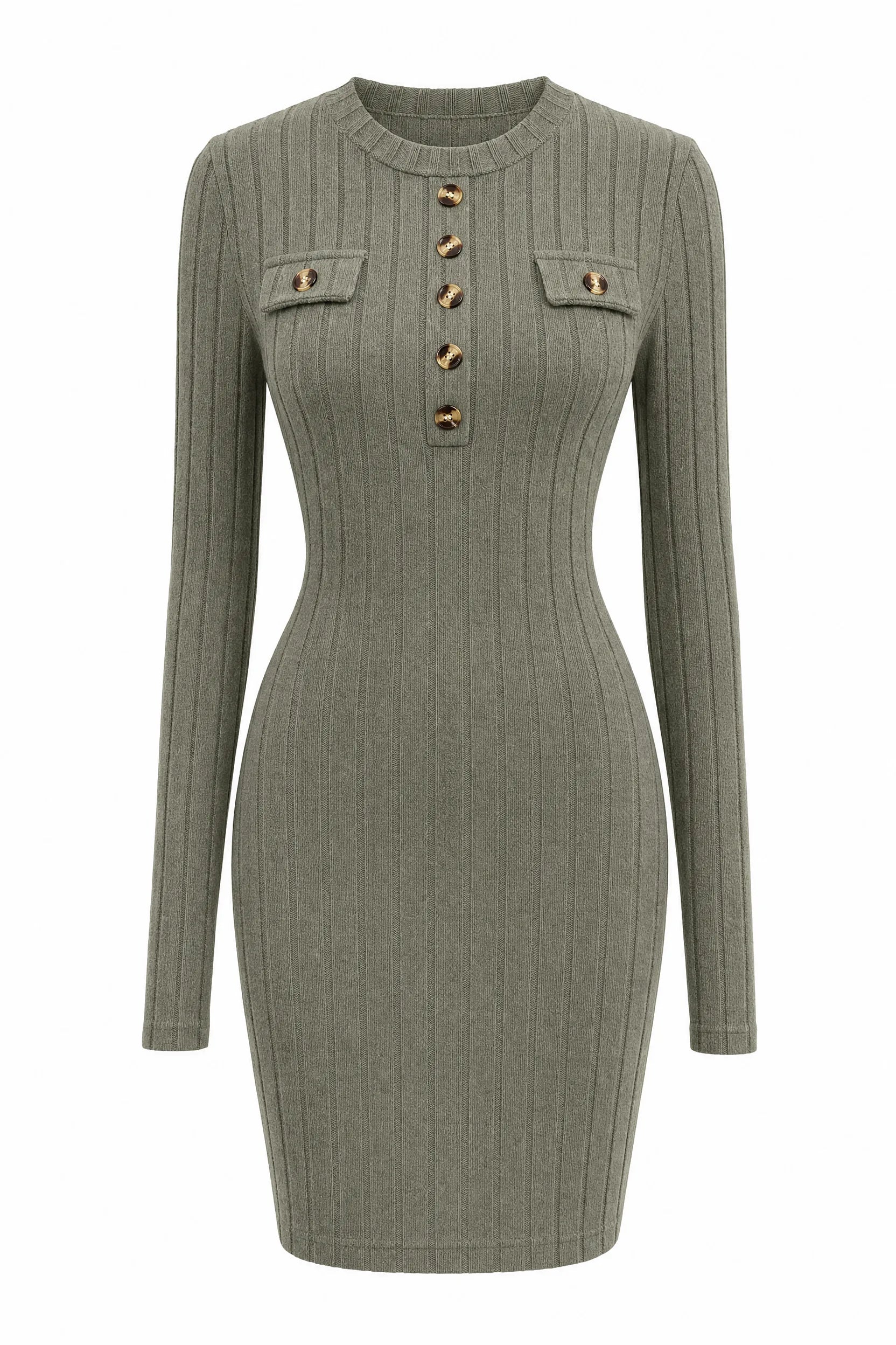 Robe pull vert armée côtelée moulante | Lounelle Paris