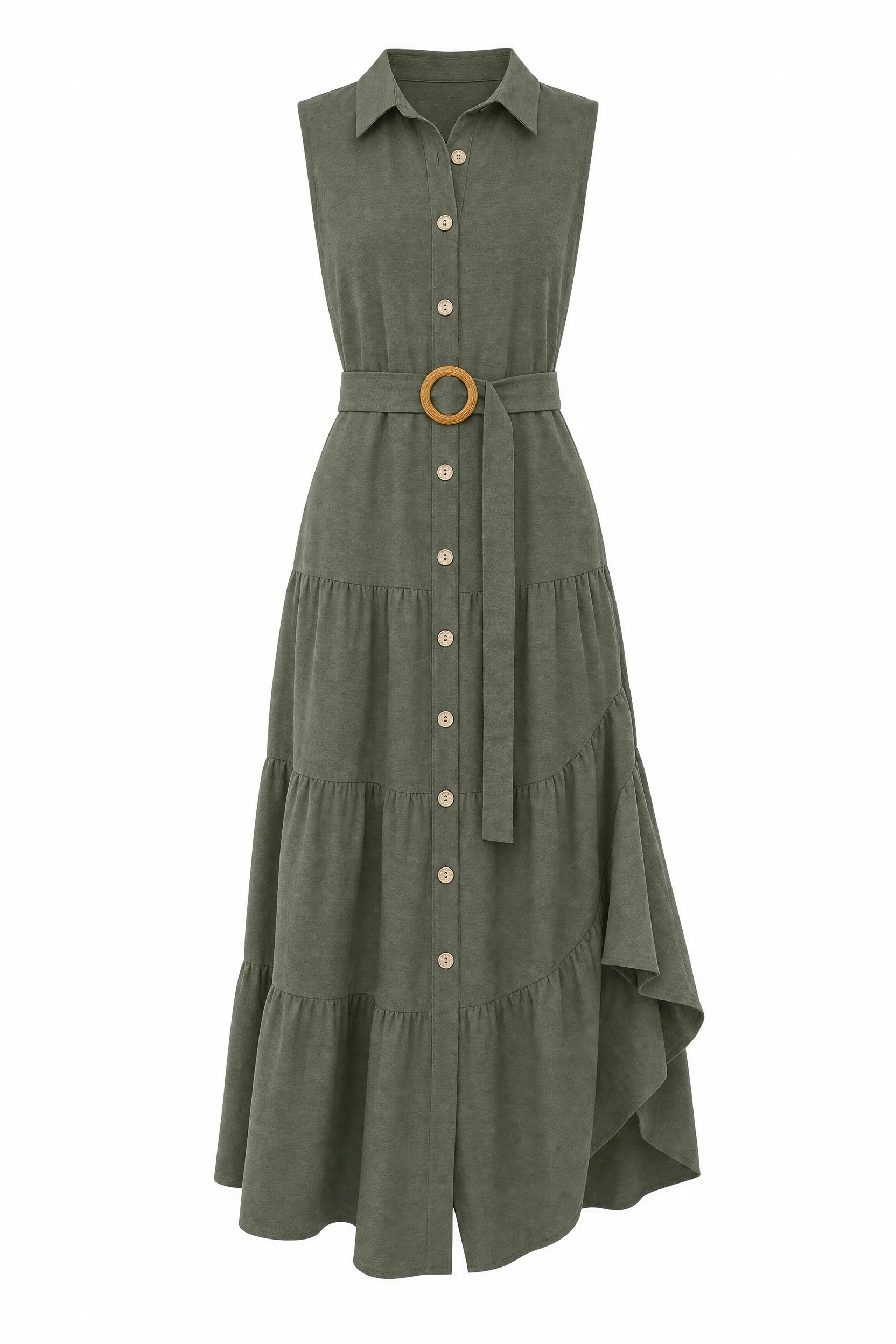 Robe vert militaire col chemise ceinturée | Lounelle Paris