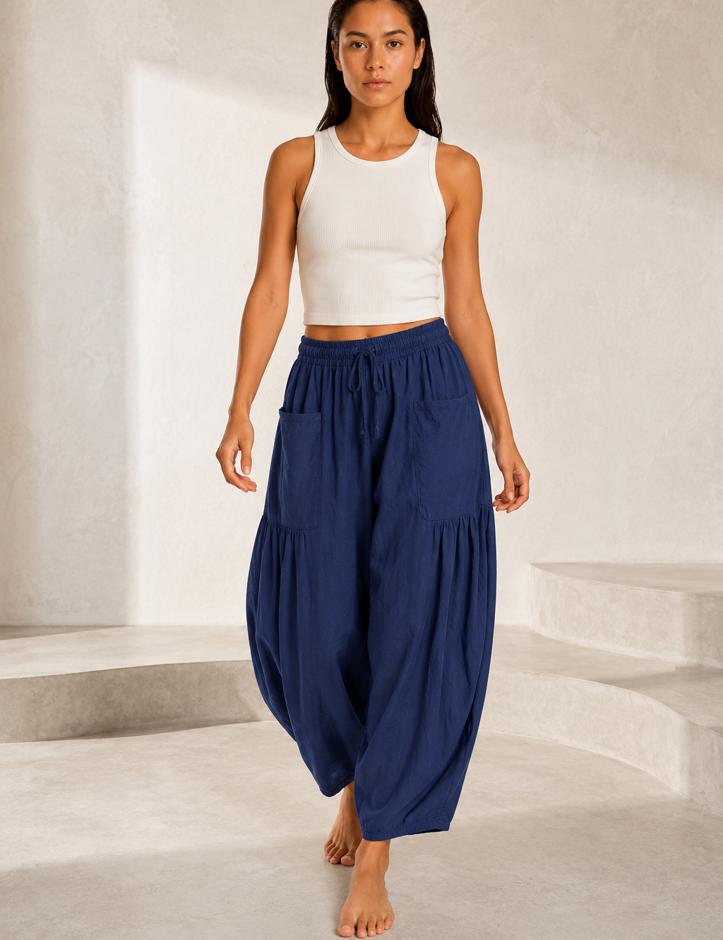 Pantalon large taille haute plissé | Lounelle Paris