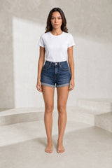 Short en jean bleu taille haute