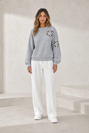 Sweat gris ajouré à perles | Lounelle Paris