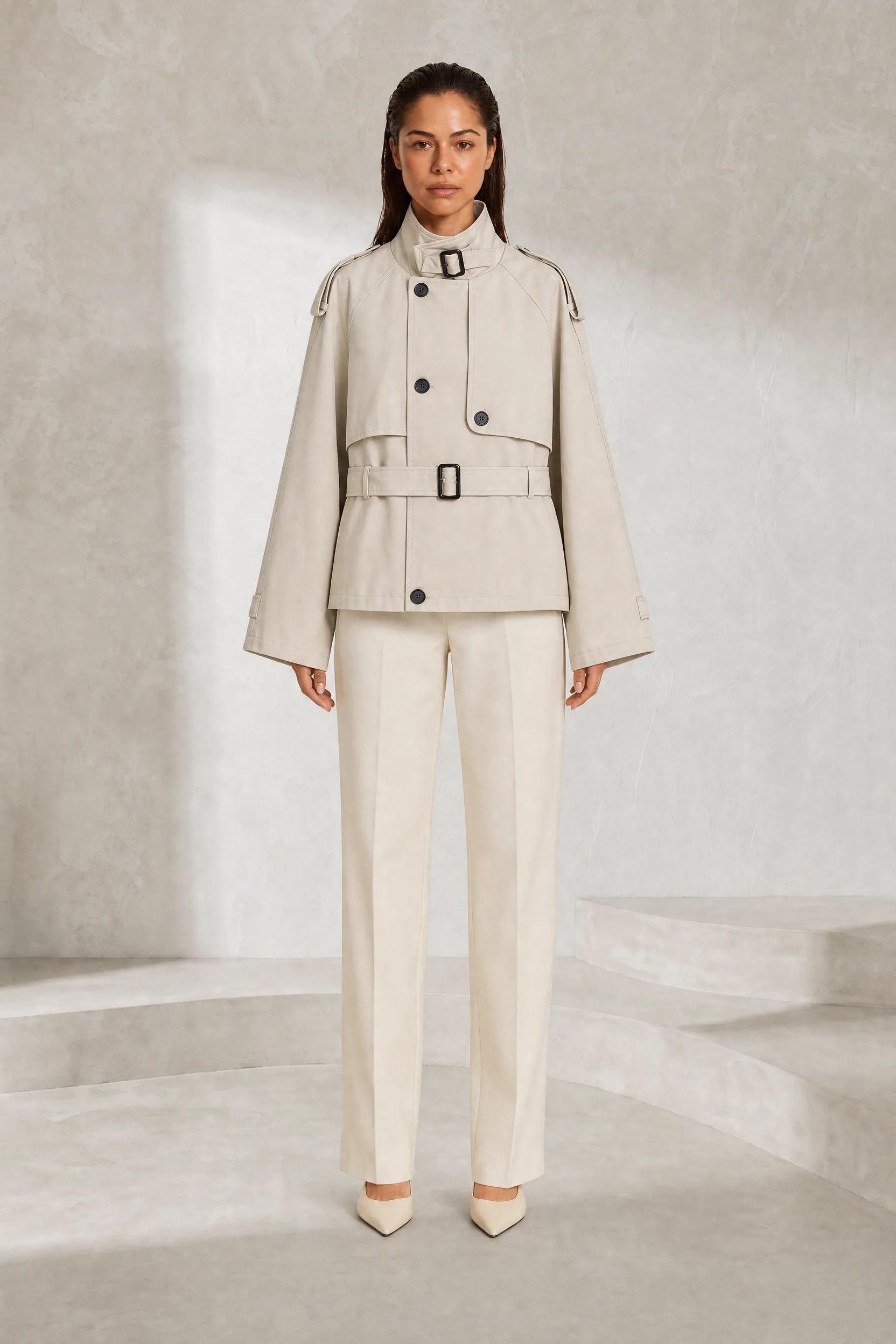 Trench Écru court ceinturé | Lounelle Paris