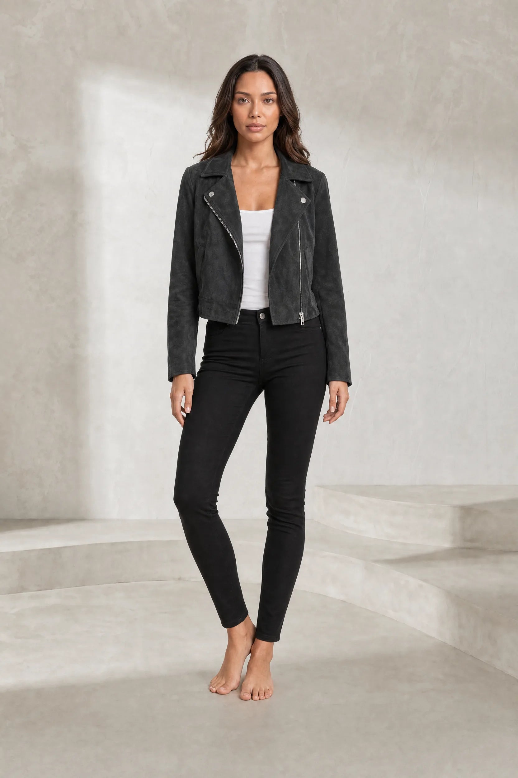 Veste courte suédine zip asymétrique | Lounelle Paris
